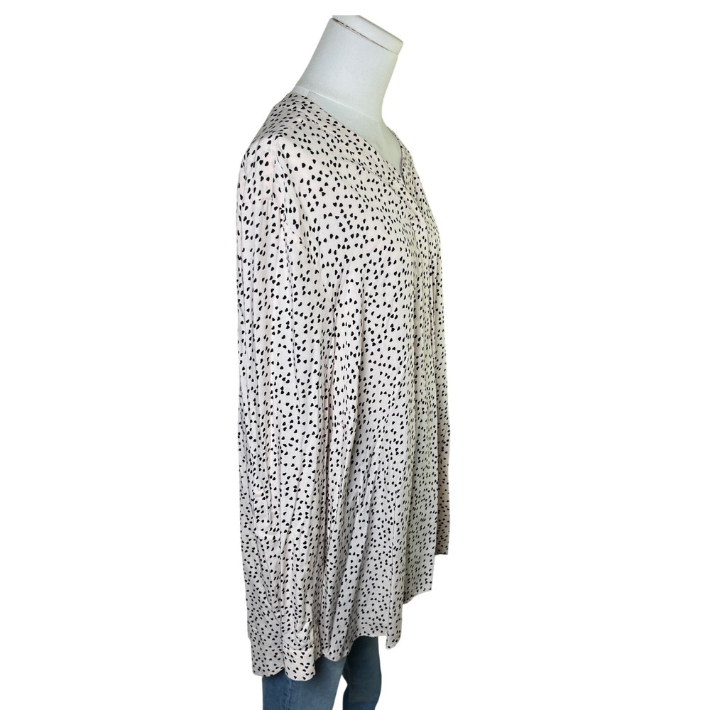 Heart Print Tunic Blouse Split Neck Rayon Carolina Belle Montreal 2X Romantic - Picture 3 of 9